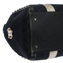 Pre Owned حقيبة فيرساتشي "سناب أوت أوف إيت" مرصع جلد و قماش مطبوع شعار الماركة أسود و ذهبي 