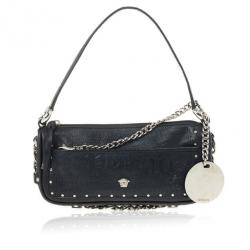 Pre Owned Versace Black Leather Shoulder Bag