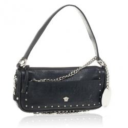 Pre Owned Versace Black Leather Shoulder Bag