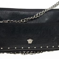 Pre Owned Versace Black Leather Shoulder Bag