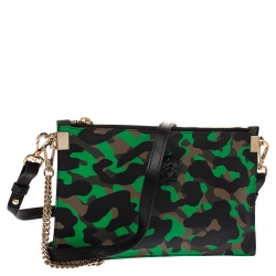 Pre Owned Versace Green Camouflage Leather Crossbody Bag
