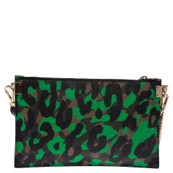 Pre Owned Versace Green Camouflage Leather Crossbody Bag