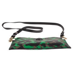 Pre Owned Versace Green Camouflage Leather Crossbody Bag