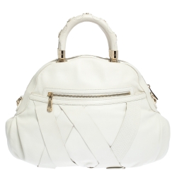 Pre Owned Versace White Leather Venita Bow Satchel 