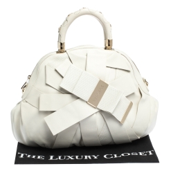 Pre Owned Versace White Leather Venita Bow Satchel 