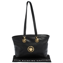 مملوكة مسبقًا Versace Black Leather Medusa Shopper Tote
