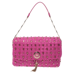 Versace Pink Leather Studded Tassel Vanitas Medea Shoulder Bag