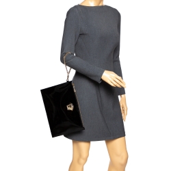 Pre Owned Versace Black Patent Leather Medusa Wristlet Pouch