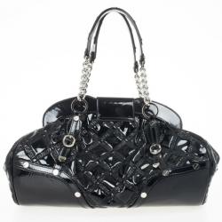 Pre Owned Versace Black Patent Chain Link Handle Satchel