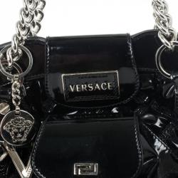 Pre Owned Versace Black Patent Chain Link Handle Satchel