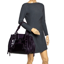 Pre Owned Versace Purple Patent Leather Loop Detail Shoulder Bag