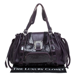 Pre Owned Versace Purple Patent Leather Loop Detail Shoulder Bag