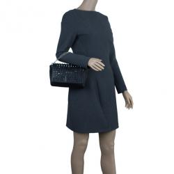 Pre Owned Versace Black  Leather Studded Crystal Chain Shoulder Bag