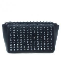 Pre Owned Versace Black  Leather Studded Crystal Chain Shoulder Bag