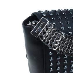 Pre Owned Versace Black  Leather Studded Crystal Chain Shoulder Bag