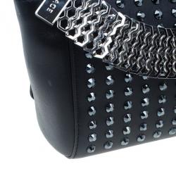 Pre Owned Versace Black  Leather Studded Crystal Chain Shoulder Bag