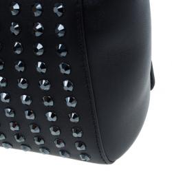 Pre Owned Versace Black  Leather Studded Crystal Chain Shoulder Bag