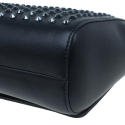 Pre Owned Versace Black  Leather Studded Crystal Chain Shoulder Bag