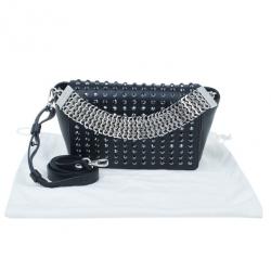 Pre Owned Versace Black  Leather Studded Crystal Chain Shoulder Bag