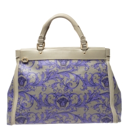مملوكة مسبقًا Versace Grey/Lilac Baroque Print Coated Canvas and Leather Frame Tote