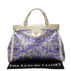 مملوكة مسبقًا Versace Grey/Lilac Baroque Print Coated Canvas and Leather Frame Tote