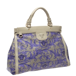 مملوكة مسبقًا Versace Grey/Lilac Baroque Print Coated Canvas and Leather Frame Tote