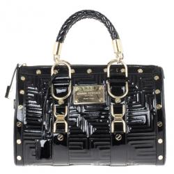 Pre Owned Versace Black Patent Quilted Snap Out Of It Satchel