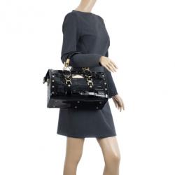 Pre Owned Versace Black Patent Quilted Snap Out Of It Satchel