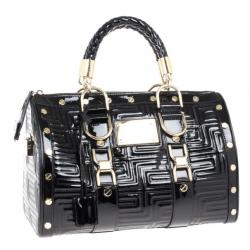 Pre Owned Versace Black Patent Quilted Snap Out Of It Satchel
