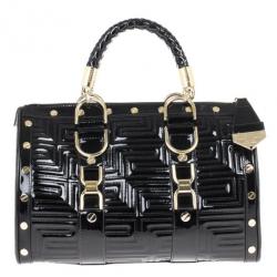 Pre Owned Versace Black Patent Quilted Snap Out Of It Satchel