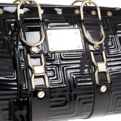 Pre Owned Versace Black Patent Quilted Snap Out Of It Satchel