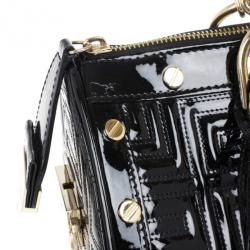 Pre Owned Versace Black Patent Quilted Snap Out Of It Satchel