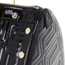 Pre Owned Versace Black Patent Quilted Snap Out Of It Satchel