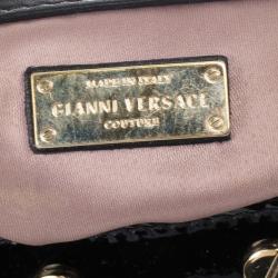 Pre Owned Versace Black Patent Quilted Snap Out Of It Satchel