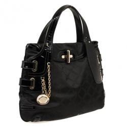 Pre Owned Versace Black Jacquard and Patent Shoulder Bag