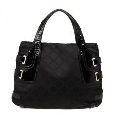 Pre Owned Versace Black Jacquard and Patent Shoulder Bag