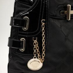 Pre Owned Versace Black Jacquard and Patent Shoulder Bag