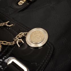 Pre Owned Versace Black Jacquard and Patent Shoulder Bag