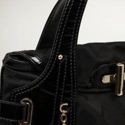 Pre Owned Versace Black Jacquard and Patent Shoulder Bag