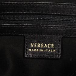 Pre Owned Versace Black Jacquard and Patent Shoulder Bag