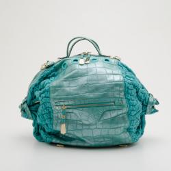 Pre Owned Versace Runway Large Croc and Raffia Darling Tote