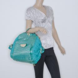 Pre Owned Versace Runway Large Croc and Raffia Darling Tote