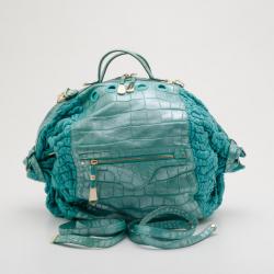 Pre Owned Versace Runway Large Croc and Raffia Darling Tote