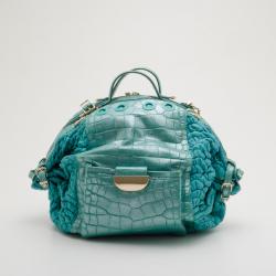 Pre Owned Versace Runway Large Croc and Raffia Darling Tote