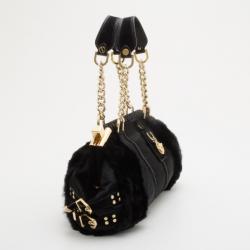 Pre Owned Versace Black Chinchilla Madonna Boston Bag