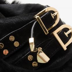 Pre Owned Versace Black Chinchilla Madonna Boston Bag