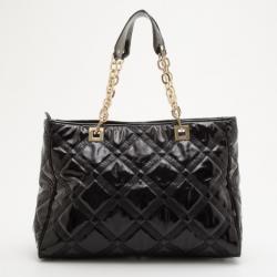 Pre Owned Versace Black Patent Chain Shoulder Bag 