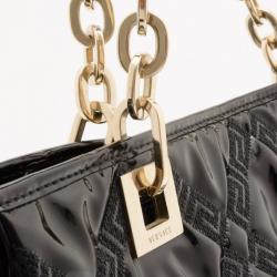 Pre Owned Versace Black Patent Chain Shoulder Bag 
