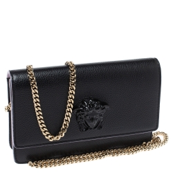 Pre Owned Versace Black Leather Palazzo Chain Shoulder Bag