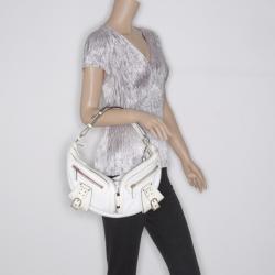 Pre Owned Versace White Leather Biker Hobo